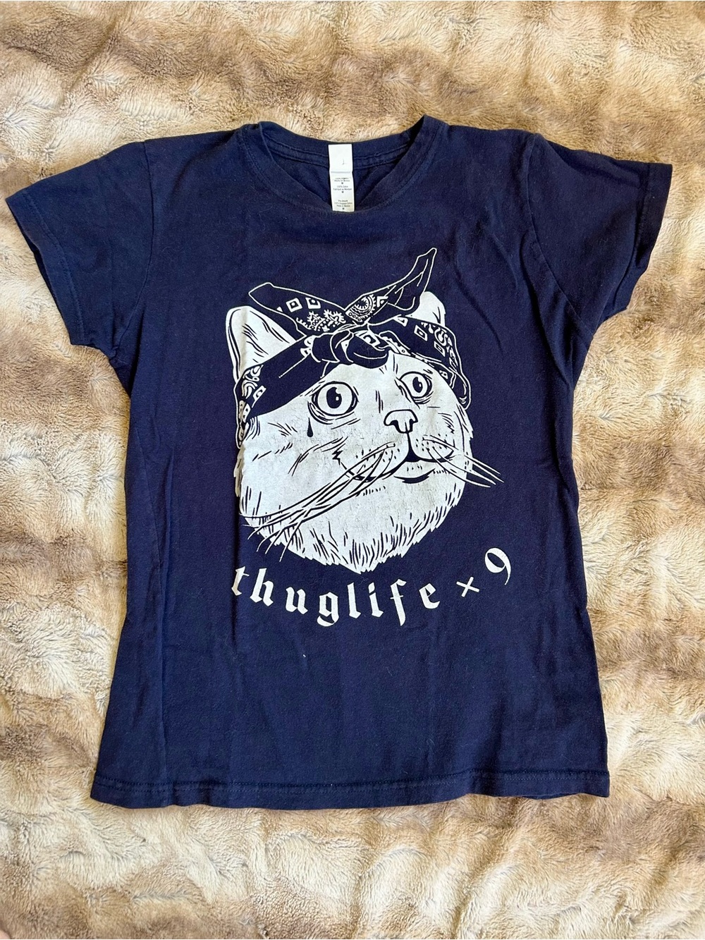 Thug Life x 9 Cat Graphic Women’s Cap Sleeve Tee M